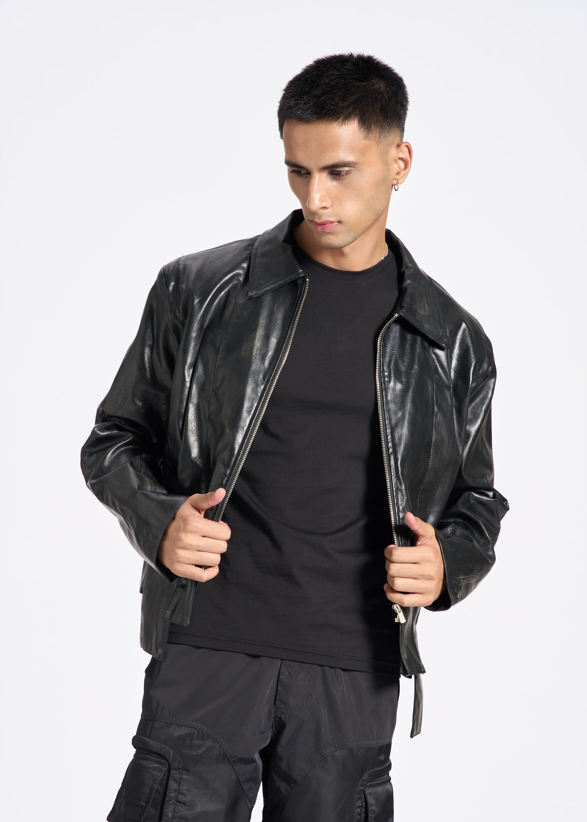 Asymmetric Faux Leather Zip Jacket