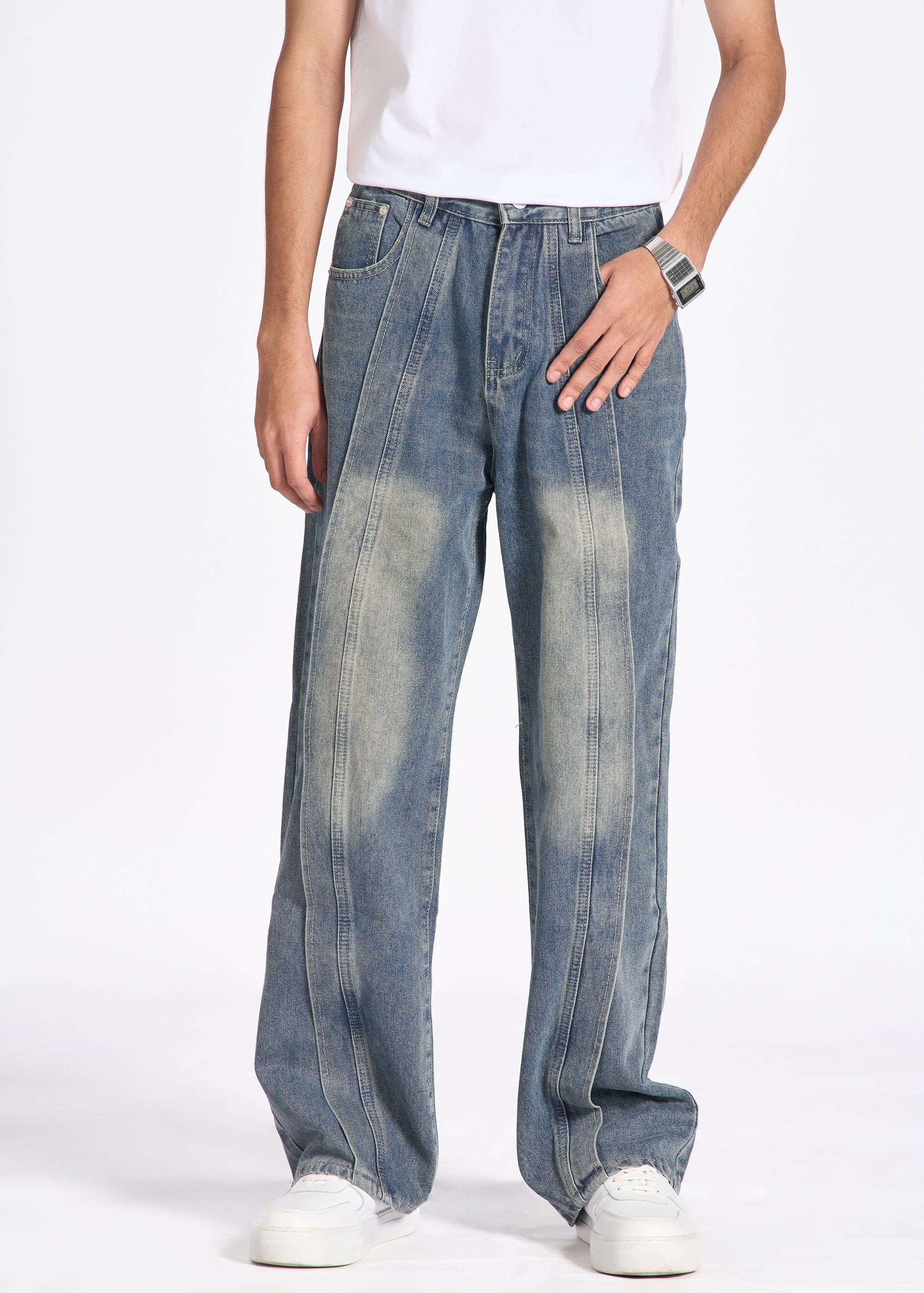 Structured Seam Wide-Leg Jeans