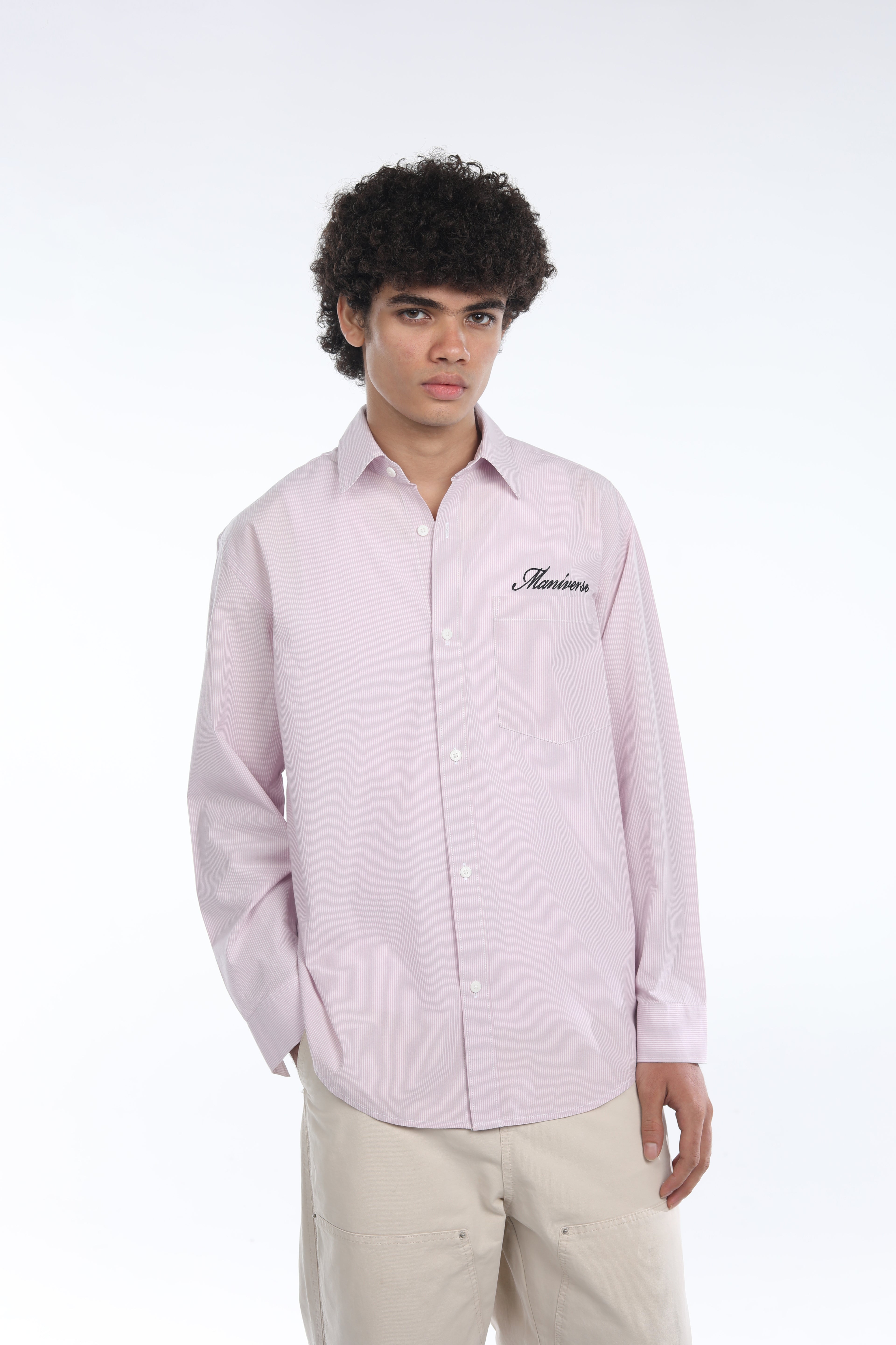 MANIVERSE embroidered Oversized striped Pink/Peach shirt