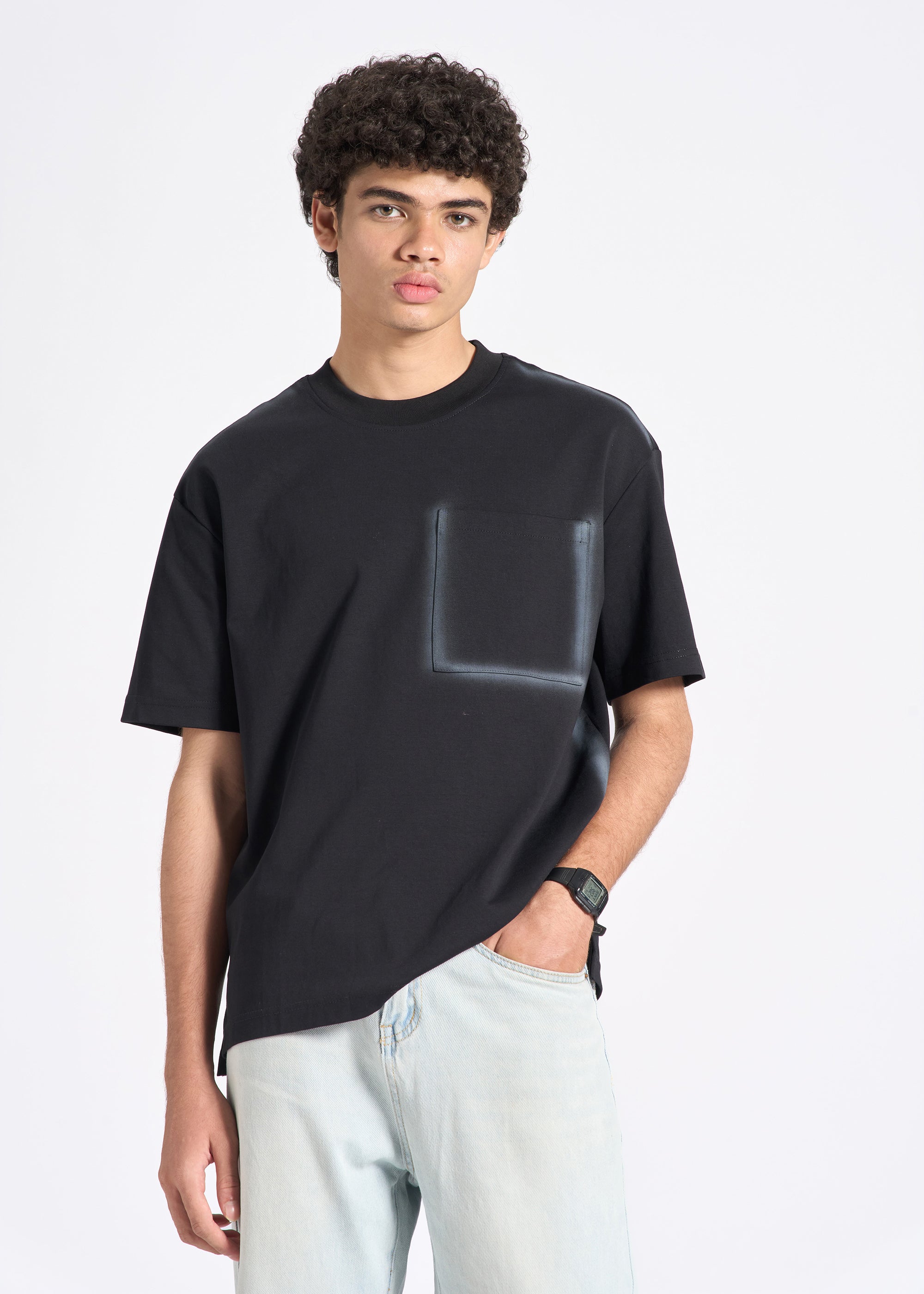 Oversized T-Shirt with Pocket and Airbrushed Detail