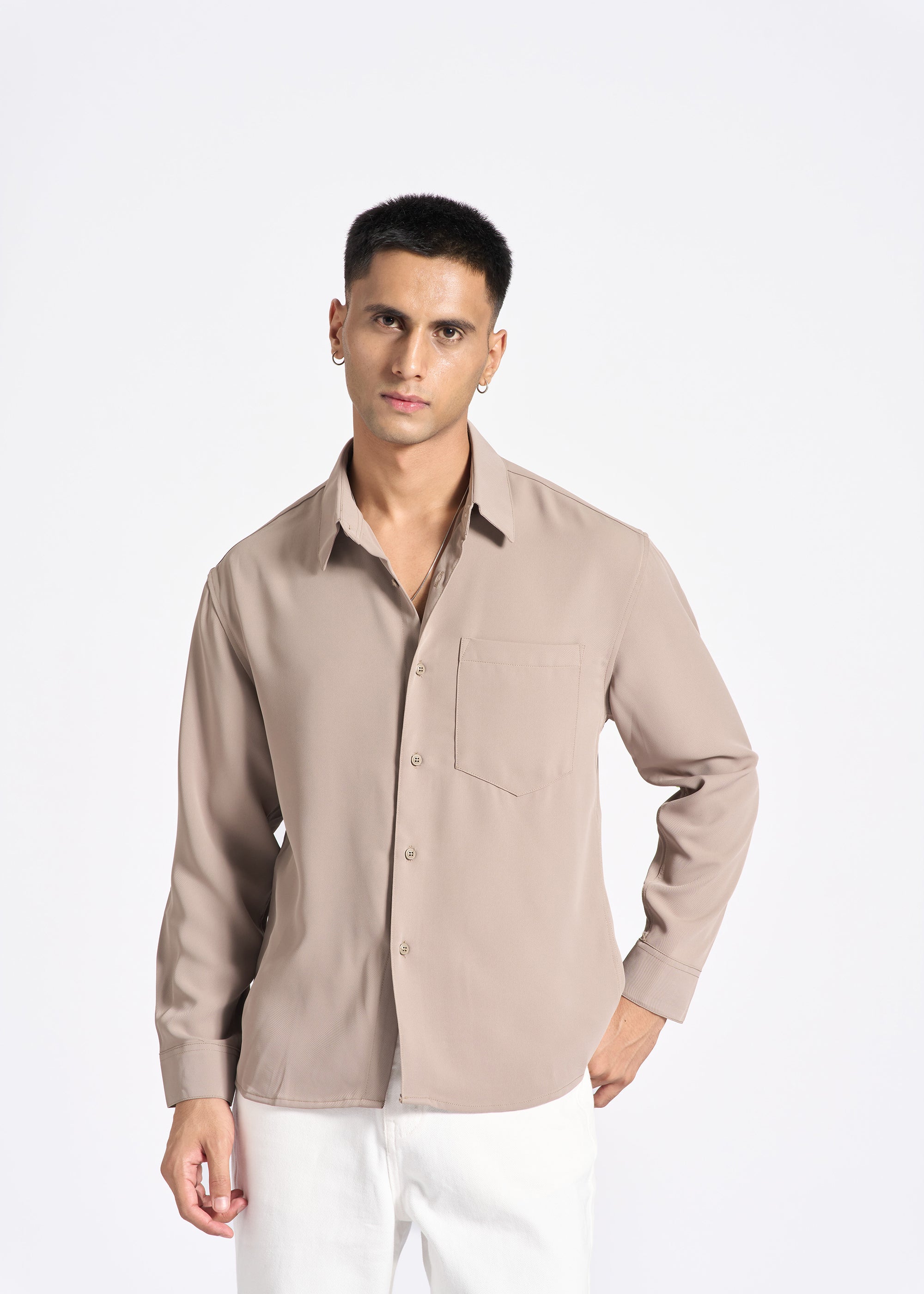 Classic Oversized Long-Sleeve Shirt with Chest Pocket