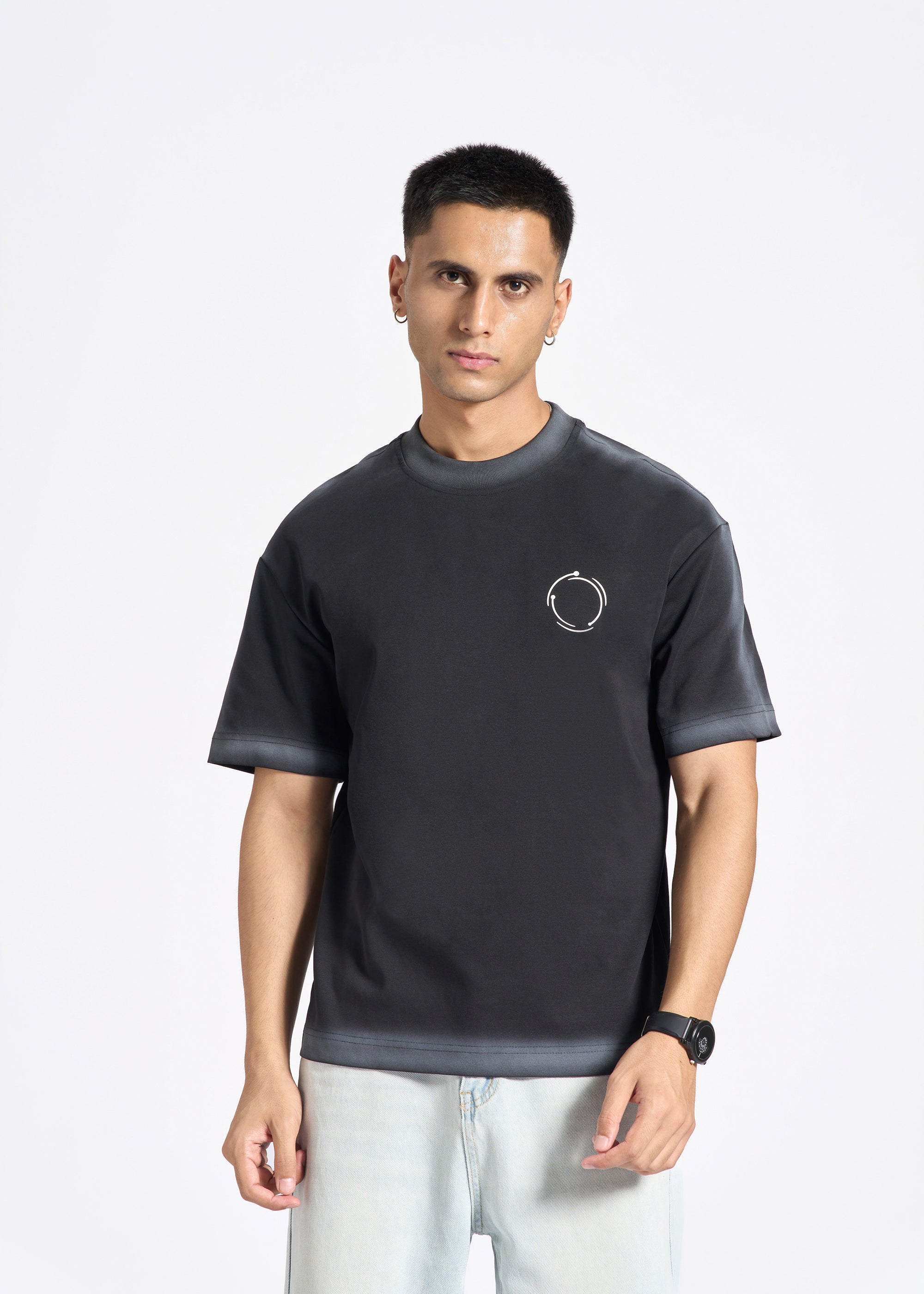 Oversized T-Shirt with Minimal Circular Logo and Airbrushed Detail