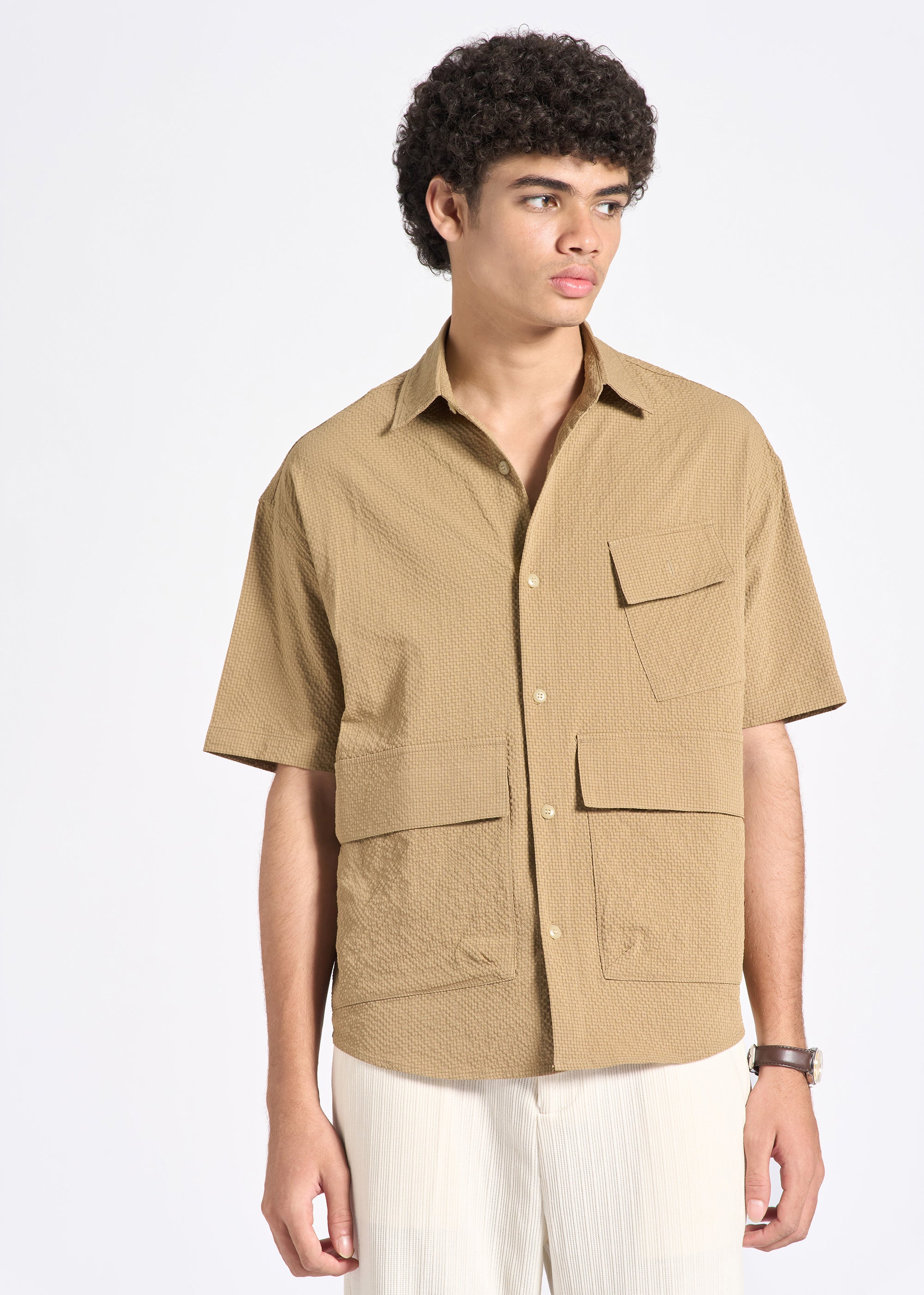 Textured Utility Shirt with Oversized Pockets