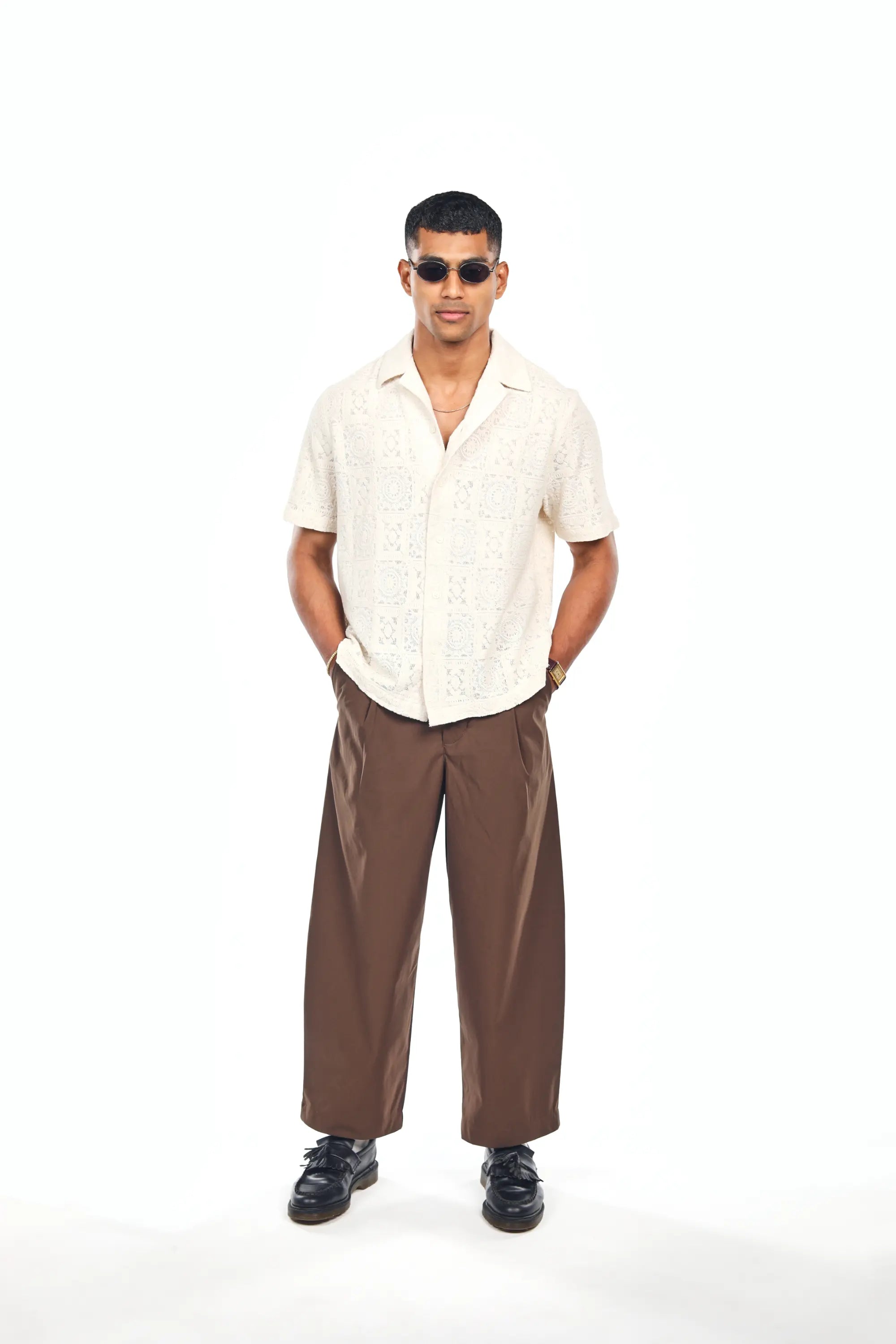 MANIVERSE Textured Cuban Collar Shirt