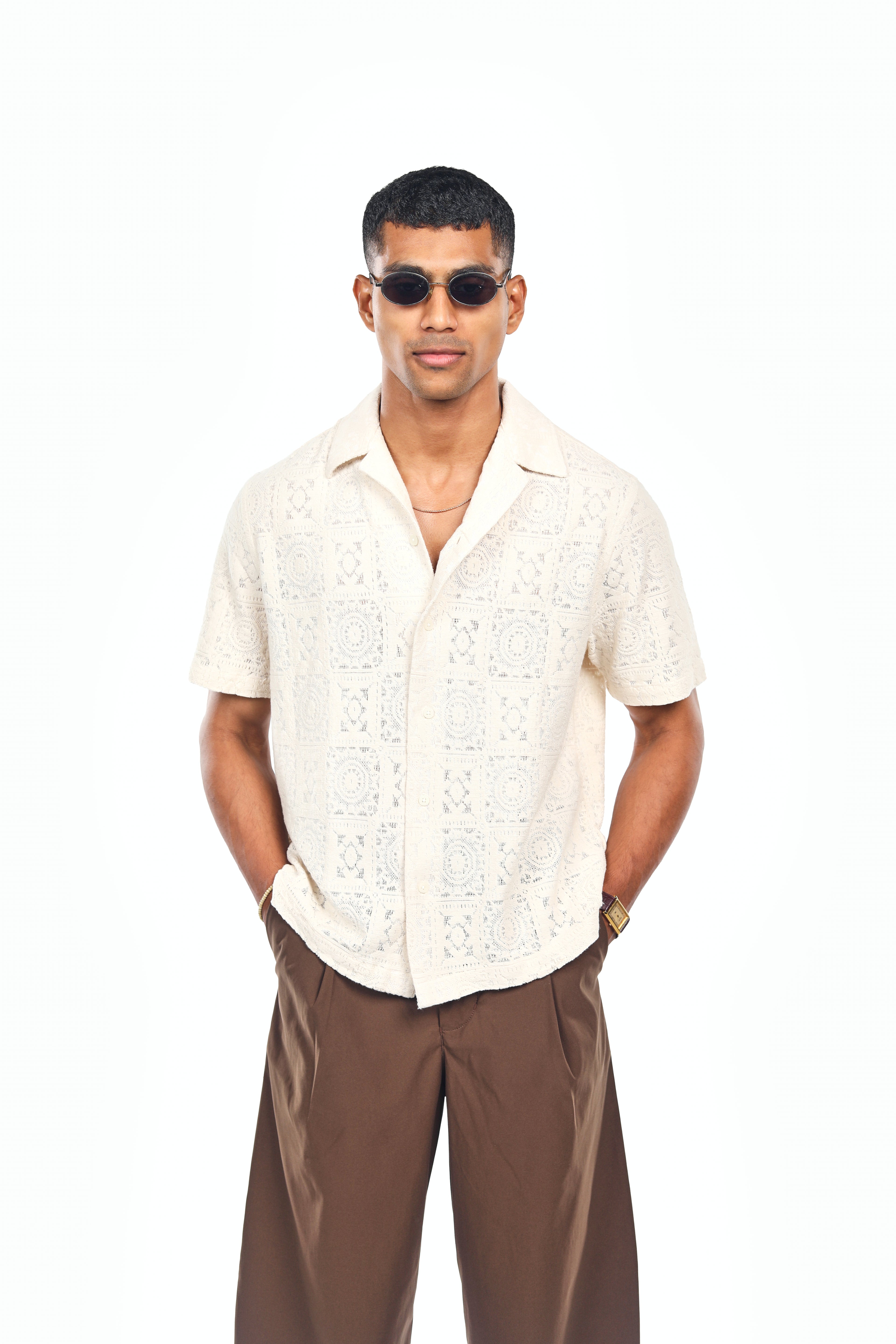 MANIVERSE Textured Cuban Collar Shirt