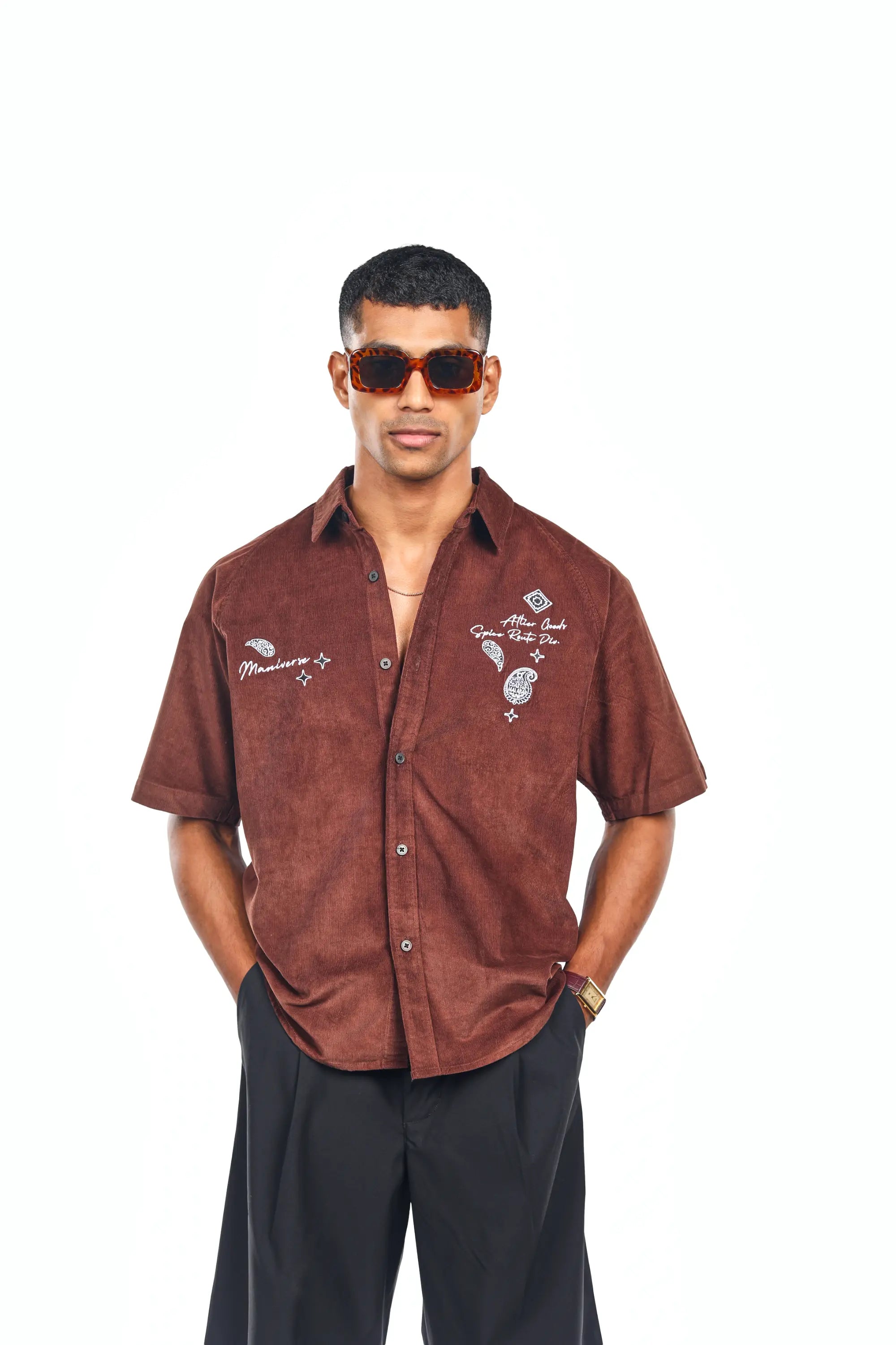 MANIVERSE Embroidered Corduroy Shirt