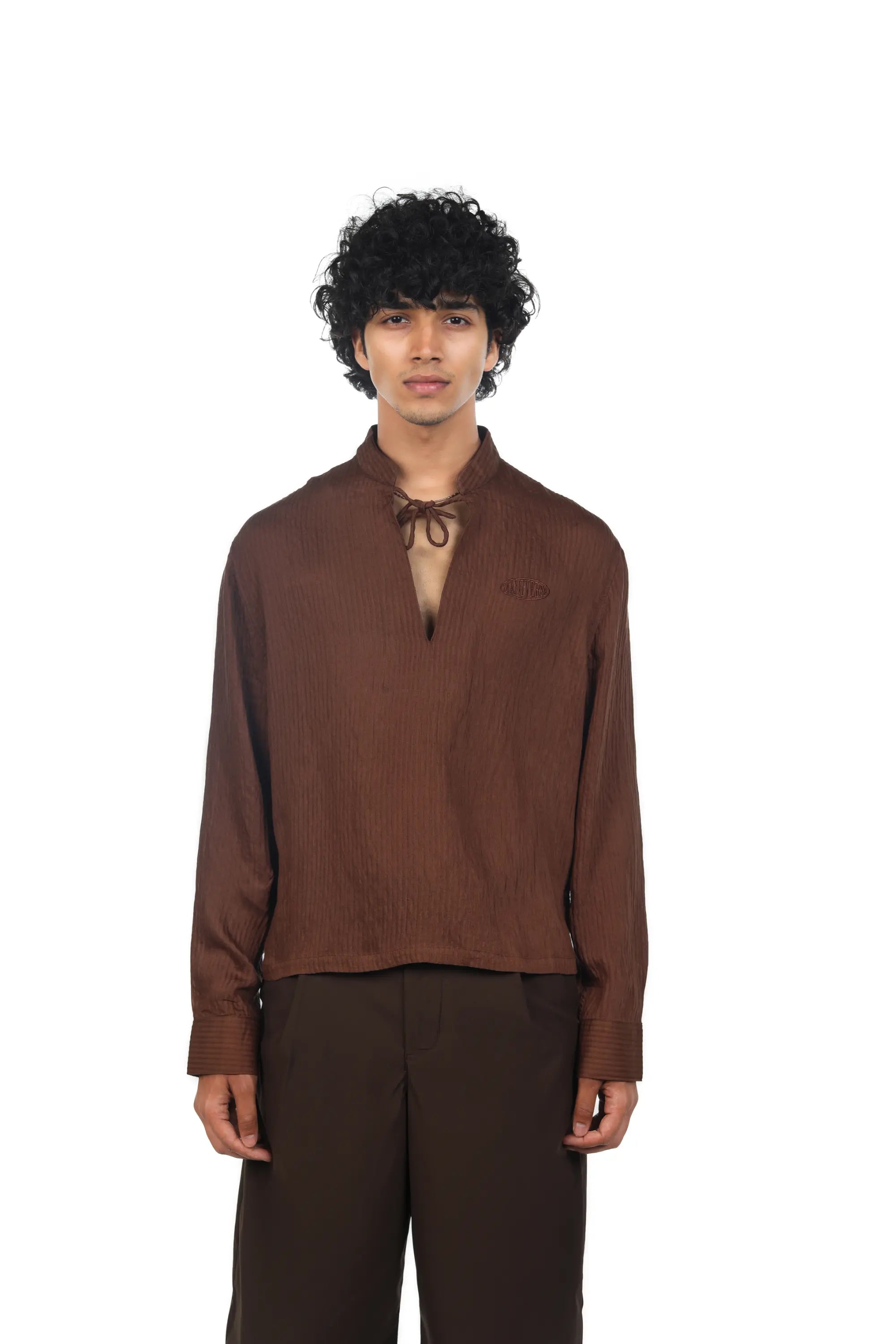 MANIVERSE Tie-Neck Mandarin Shirt